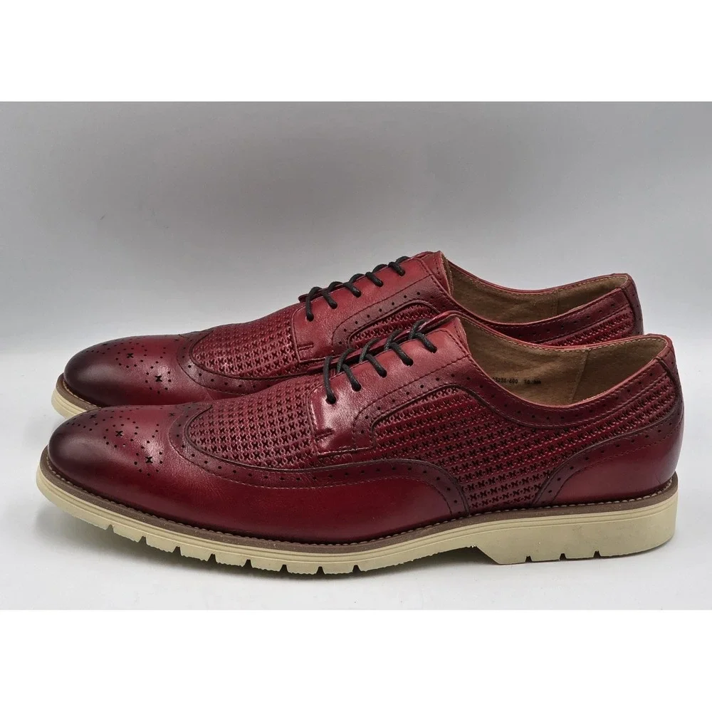 Stacy Adams Emile Wingtip Oxford Shoes Mens 10.5M Red Leather 25236-600 Lace Up
